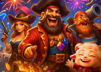 game_about_mb3 Permainan mesin slot pulau harta karun lanun berwarna-warni yang menampilkan simbol seperti syiling emas, peti harta karun dan kapal lanun.