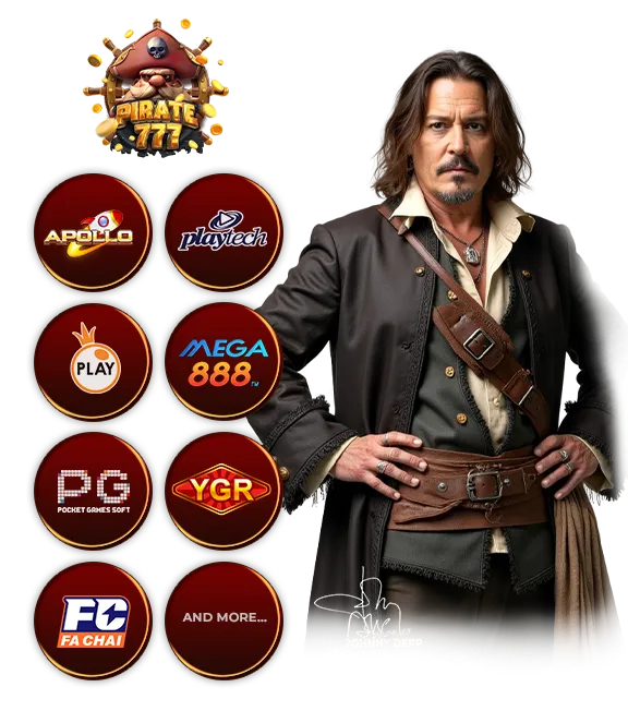 Impactful feature of Game Providers for Pirate777 featuring Captain Jack Sparrow and gameroom providers apollo, playtech, pragmatic play, mega888, pgsoft, ygr, fa chai & more.