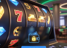 A modern online slot machine interface with vibrant reels and a secure digital e-wallet payment gateway, symbolizing GrabPay integration for online slots in Malaysia.