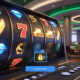 A modern online slot machine interface with vibrant reels and a secure digital e-wallet payment gateway, symbolizing GrabPay integration for online slots in Malaysia.