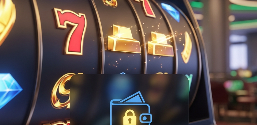 A modern online slot machine interface with vibrant reels and a secure digital e-wallet payment gateway, symbolizing GrabPay integration for online slots in Malaysia.
