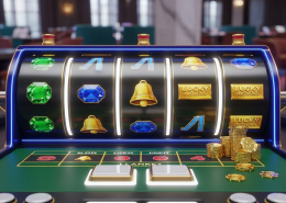 Vibrant online slot machine interface showing spinning reels with generic winning symbols and a clean, accessible virtual control panel, representing a transparent and budget-friendly gaming experience in Malaysia.