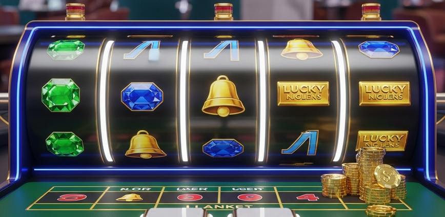 Vibrant online slot machine interface showing spinning reels with generic winning symbols and a clean, accessible virtual control panel, representing a transparent and budget-friendly gaming experience in Malaysia.