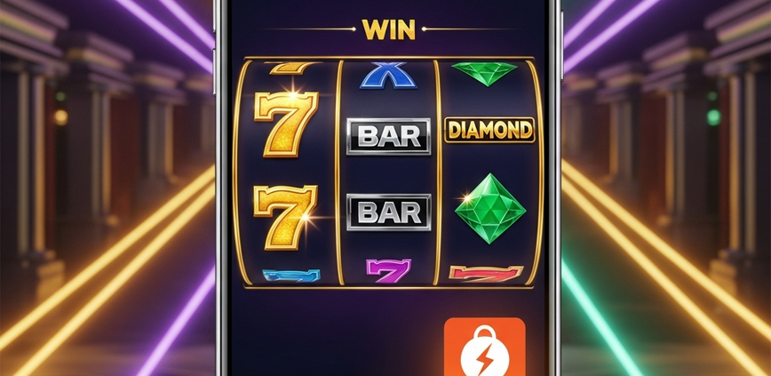 Sleek smartphone displaying a vibrant online slot game with an integrated ShopeePay payment option, symbolizing instant deposits and secure mobile gaming in Malaysia.