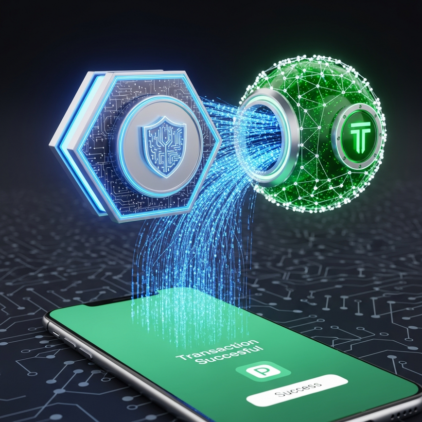 Menggambarkan kelajuan dan keselamatan dwi-lapisan transaksi ShopeePay untuk slot online, menunjukkan aliran data yang selamat dan pantas dari peranti mudah alih ke platform permainan.