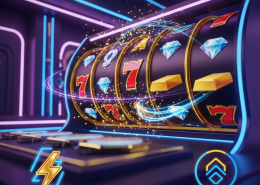 Ultra-modern online slot machine interface with vibrant spinning reels and winning symbols, set in a luxurious digital casino environment, representing the superior experience of a slots-only platform.
