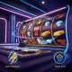 Ultra-modern online slot machine interface with vibrant spinning reels and winning symbols, set in a luxurious digital casino environment, representing the superior experience of a slots-only platform.