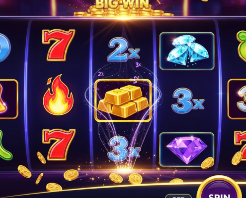 Vibrant and dynamic online slot machine interface showing spinning reels with winning symbols and celebratory effects, representing a premium, specialized slot gaming platform.