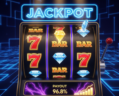 Vibrant, premium online slot machine interface displaying a big win, symbolizing high RTP and fast payouts on a specialized slots-only platform optimized for Malaysian players.