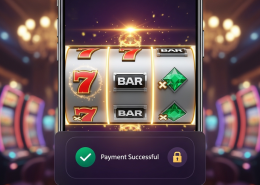 Vibrant online slot machine interface on a smartphone screen, with a 'Payment Successful' overlay from a secure e-wallet deposit, set against a luxurious digital casino background, symbolizing fast and secure ShopeePay deposits.