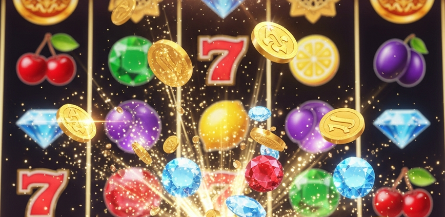 Vibrant online slot machine interface with winning symbols, a glowing 'JACKPOT' display, and a high RTP indicator, set against a luxurious casino background, representing Pragmatic Play slots for Malaysian players.