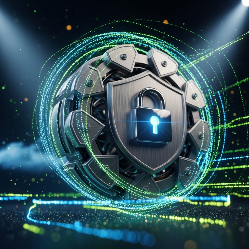 Visual representation of encryption and data protection for online transactions.