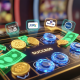 Vibrant online slot machine interface showing a 'Top-Up Success' message, surrounded by glowing digital currency symbols and subtle Malaysian payment method icons like DuitNow QR and Touch 'n Go, set in a premium digital casino environment.