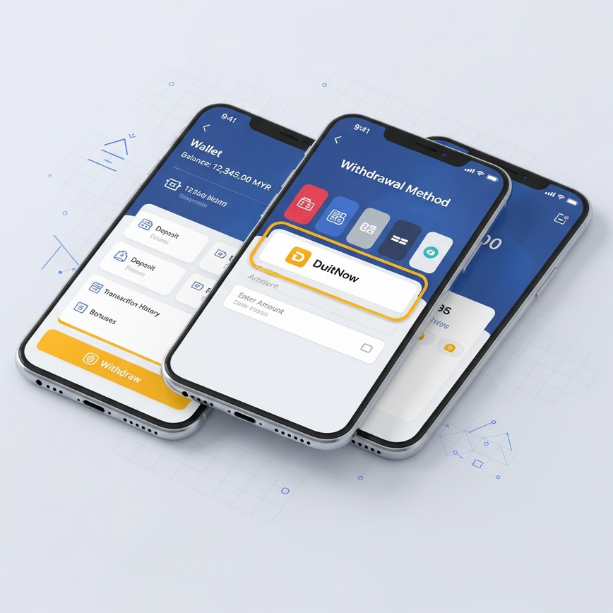 Menggambarkan proses pengeluaran DuitNow langkah demi langkah pada antara muka mudah alih dalam platform kasino dalam talian.