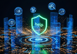 A futuristic digital interface representing urgent online casino support, featuring a glowing help icon, live chat bubbles, secure transaction logs, and a padlock symbol, set against a blurred luxury casino background.