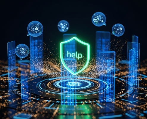 A futuristic digital interface representing urgent online casino support, featuring a glowing help icon, live chat bubbles, secure transaction logs, and a padlock symbol, set against a blurred luxury casino background.