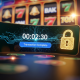 Sleek online casino withdrawal interface showing a digital timer at 2 minutes 30 seconds, a 'Transaction Complete' notification, and a secure padlock icon, representing fast and guaranteed payouts.