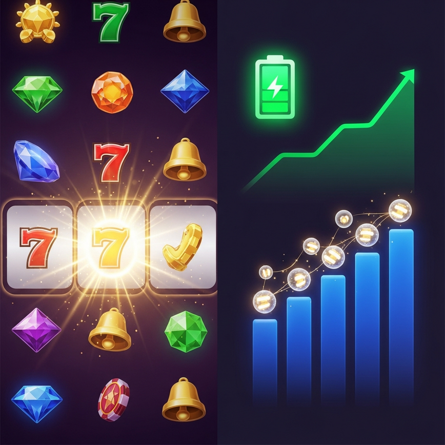 Menggambarkan faedah memaksimumkan hayat bateri dan pengoptimuman rangkaian untuk permainan slot mudah alih.