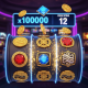 Vibrant PGSoft-style online slot machine interface showing a massive x10000 multiplier during a free spins round, with cascading winning symbols and glowing effects, representing high-potential gameplay.