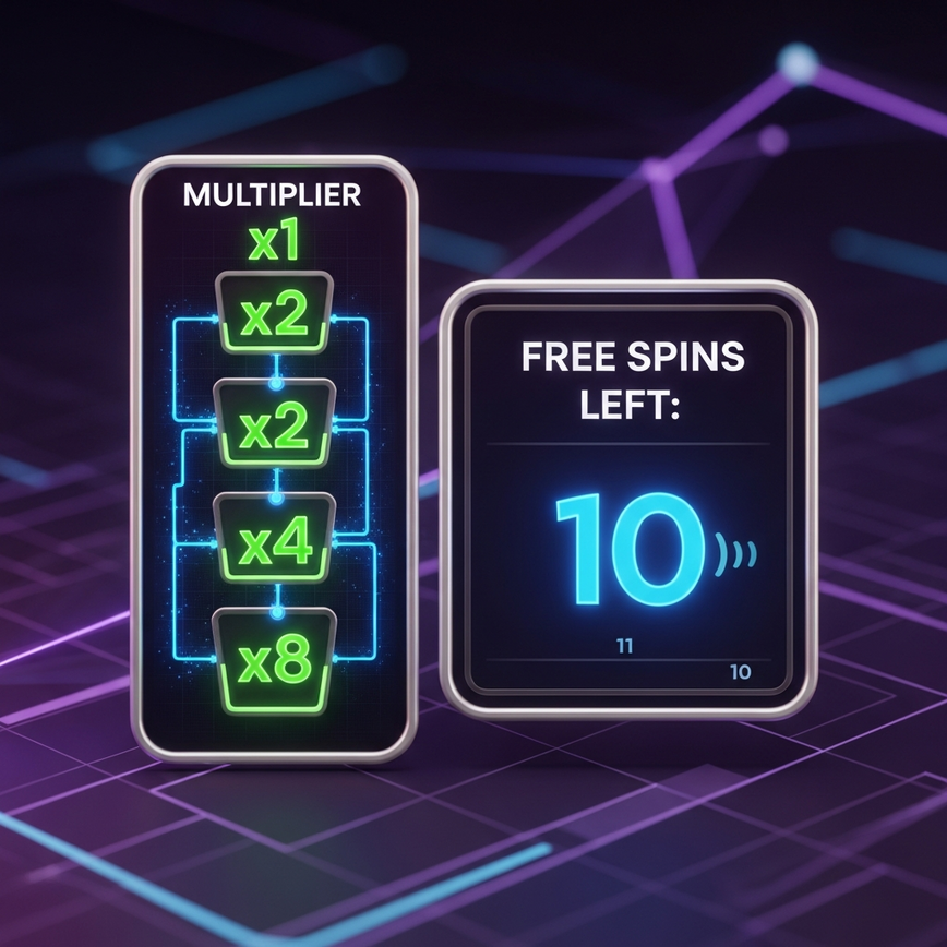 Menggambarkan konsep teras perkembangan multiplier dan pengumpulan free spins dalam slot PGSoft, seperti yang dibincangkan dalam bahagian 'Mekanik Free Spins'.
