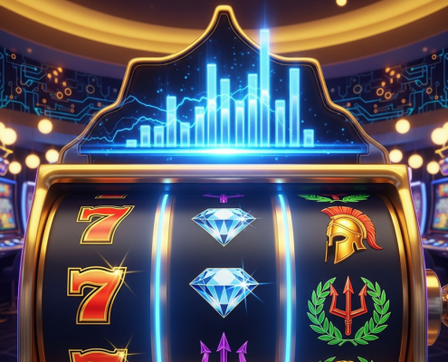 Dynamic online slot machine interface with spinning reels, high-value symbols, and a glowing progressive jackpot meter, representing Playtech slots for Malaysian players.