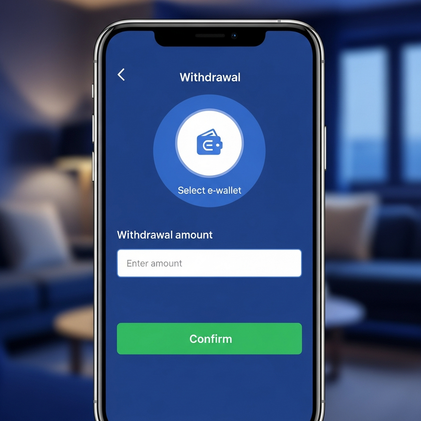 Menggambarkan proses langkah demi langkah untuk memulakan pengeluaran e-wallet pada platform kasino mudah alih.