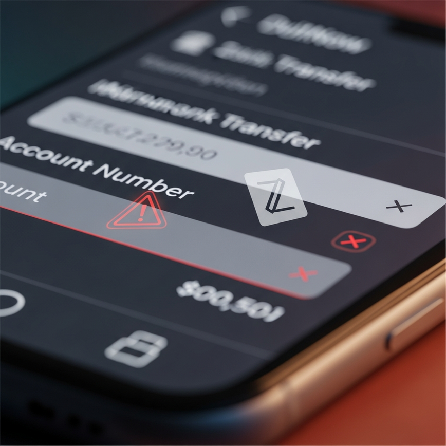 Menggambarkan bahagian 'Risiko Pindahan Manual', menonjolkan kelemahan dan potensi kesilapan manusia dalam kemasukan pembayaran manual.