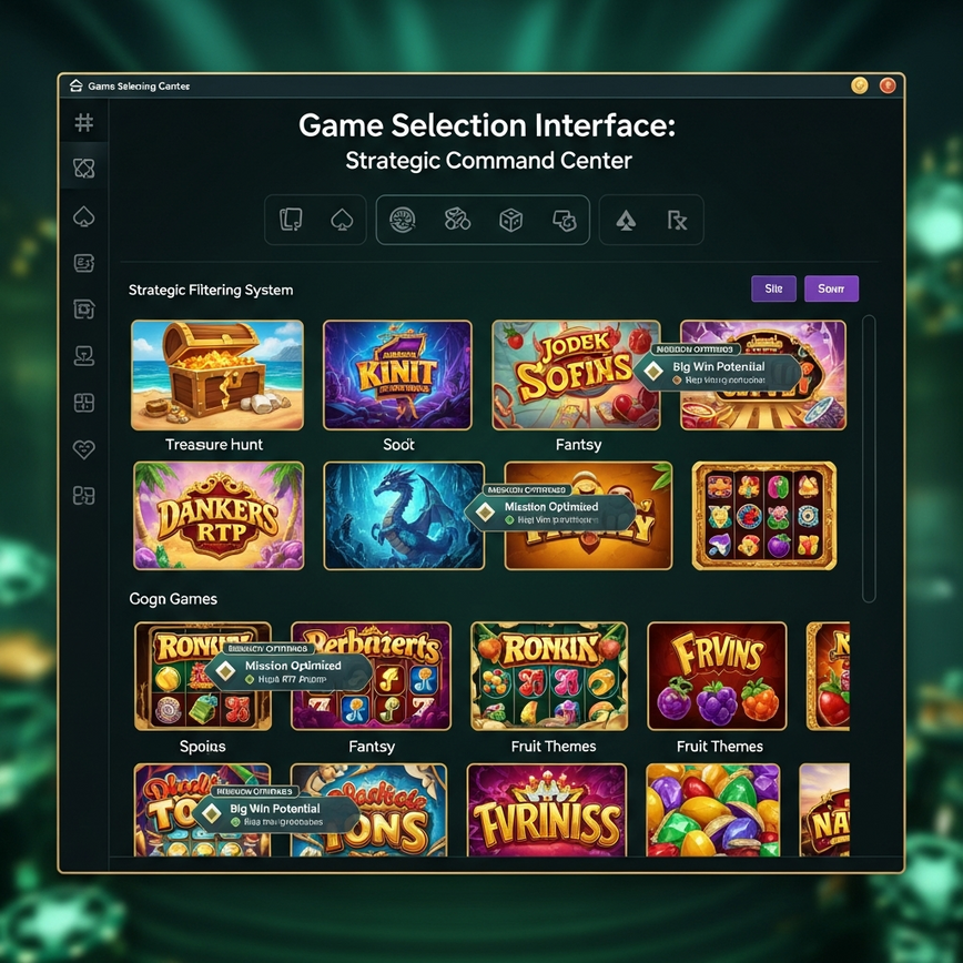 Menggambarkan proses pemilihan 'game' strategik untuk misi pasukan, menonjolkan bagaimana pemain boleh memilih 'game' yang dioptimumkan untuk keperluan misi tertentu.