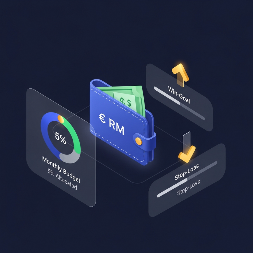 Menggambarkan strategi pengurusan bankroll praktikal seperti menetapkan bajet, had henti rugi, dan matlamat kemenangan dalam konteks permainan.
