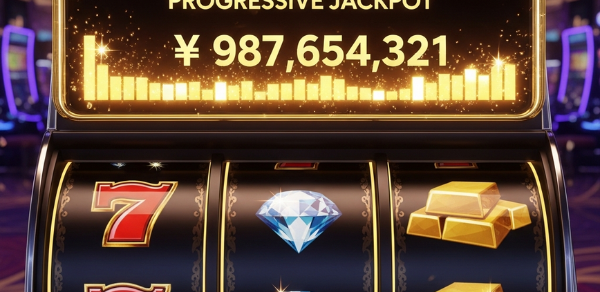 Vibrant online slot machine interface with spinning reels, showing a large, glowing progressive jackpot display and sparkling golden light effects, set in a luxurious digital casino environment.