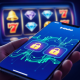 Vibrant e-wallet interface on a smartphone with digital padlock and encryption symbols, overlaying a soft-focus background of slot machine reels, symbolizing secure online slot gaming.