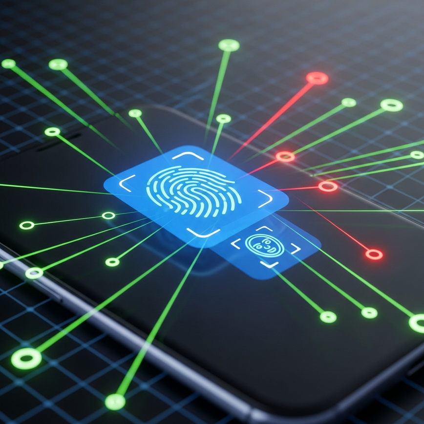 Memvisualisasikan sistem pengesahan pelbagai faktor (2FA) dan pemantauan penipuan masa nyata dalam konteks permainan mudah alih.