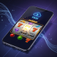 Sleek smartphone displaying a vibrant, animated online slot machine game with a '0MB' badge, symbolizing zero-download mobile gaming via browser.