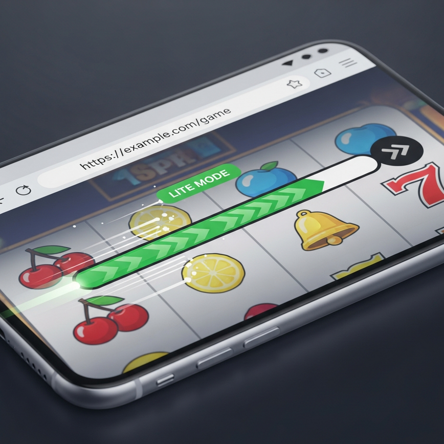 Menggambarkan bahagian 'Akses Kecemasan: Panduan Mula Pantas 3 Langkah' dan 'Pengoptimuman Jalur Lebar Rendah', menunjukkan permainan slot dimuatkan dengan pantas dalam browser mudah alih.