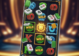 Vibrant mobile slot game interface for a PGSoft Mahjong-themed title, displaying high RTP and dynamic winning symbols, representing premium online casino entertainment for Malaysian players.