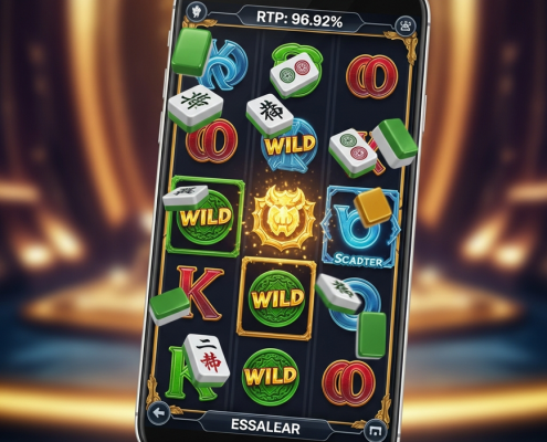 Vibrant mobile slot game interface for a PGSoft Mahjong-themed title, displaying high RTP and dynamic winning symbols, representing premium online casino entertainment for Malaysian players.