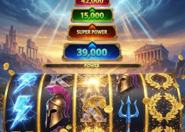 Dynamic online slot game interface featuring spinning reels with Greek mythology symbols and a prominent, glowing multi-tier progressive jackpot display, set against an epic, luxurious Mount Olympus backdrop.