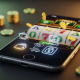 Sleek smartphone displaying an online slot game with abstract eWallet payment icons, symbolizing fast and secure transactions for Malaysian players.