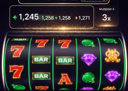 Vibrant online slot machine interface showing accumulating GrabRewards points and a multiplier bonus, representing GrabPay rewards optimization for online slots.