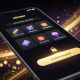 A modern smartphone displaying a secure online casino deposit screen with various Malaysian eWallet payment options like DuitNow and ShopeePay, set against a luxurious digital background.