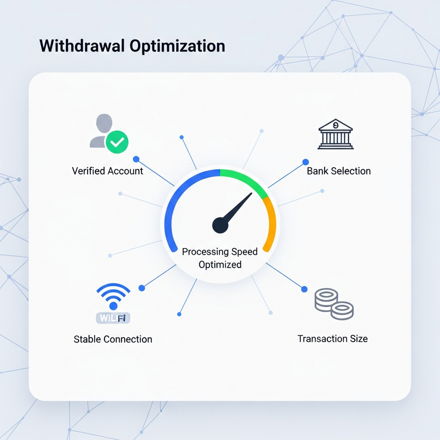 Illustrate the various key factors, beyond just timing, that influence DuitNow withdrawal speed, such as bank selection, account verification, and network connectivity.