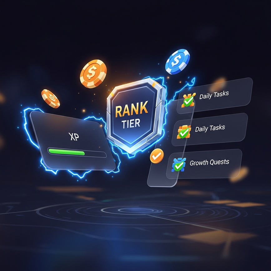 To illustrate the gamification features that help beginners, such as quests, ranks, and XP progression, making the platform seem more engaging and rewarding.