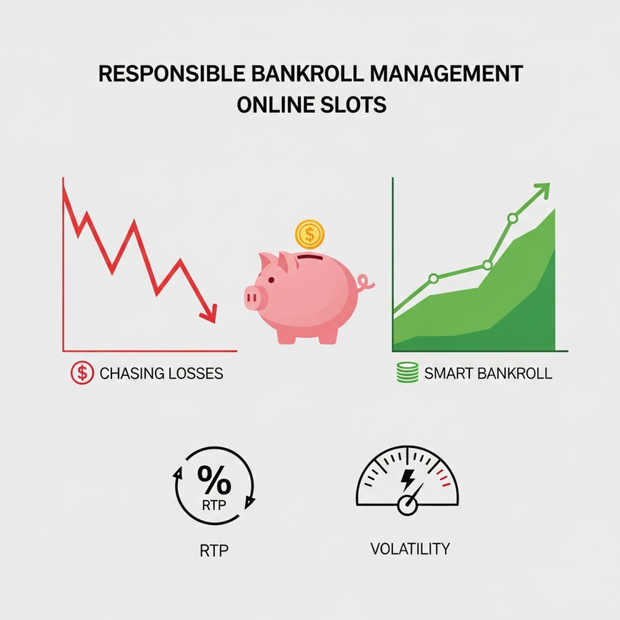 To create a clear visual aid explaining the concepts of bankroll management, RTP, and game volatility, which are often misunderstood by beginners.