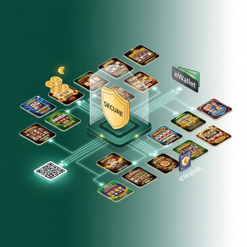 Visualizes the comprehensive platform-level security integration, including SSL encryption, certified gaming standards, and a single wallet system, as detailed in the 'Platform-Level Security Integration' section.