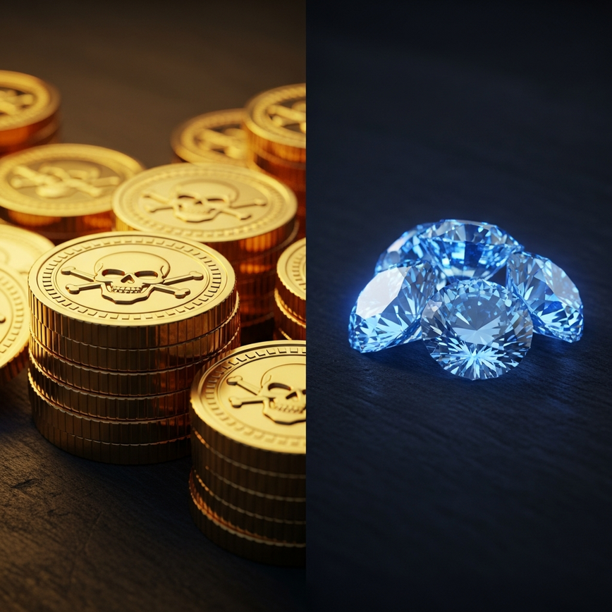 To clearly and visually differentiate between the two types of in-game currency received from the bonus: gold 'Coins' for wagering and blue 'Diamonds' for missions.