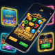 Dynamic online casino interface on a smartphone, showcasing Jili slots, fishing, arcade, and table games with high RTP and certified fairness.