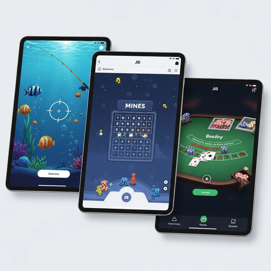 Showcases the variety of Jili's other game categories: fishing and arcade, highlighting their mobile-first, browser-based nature.