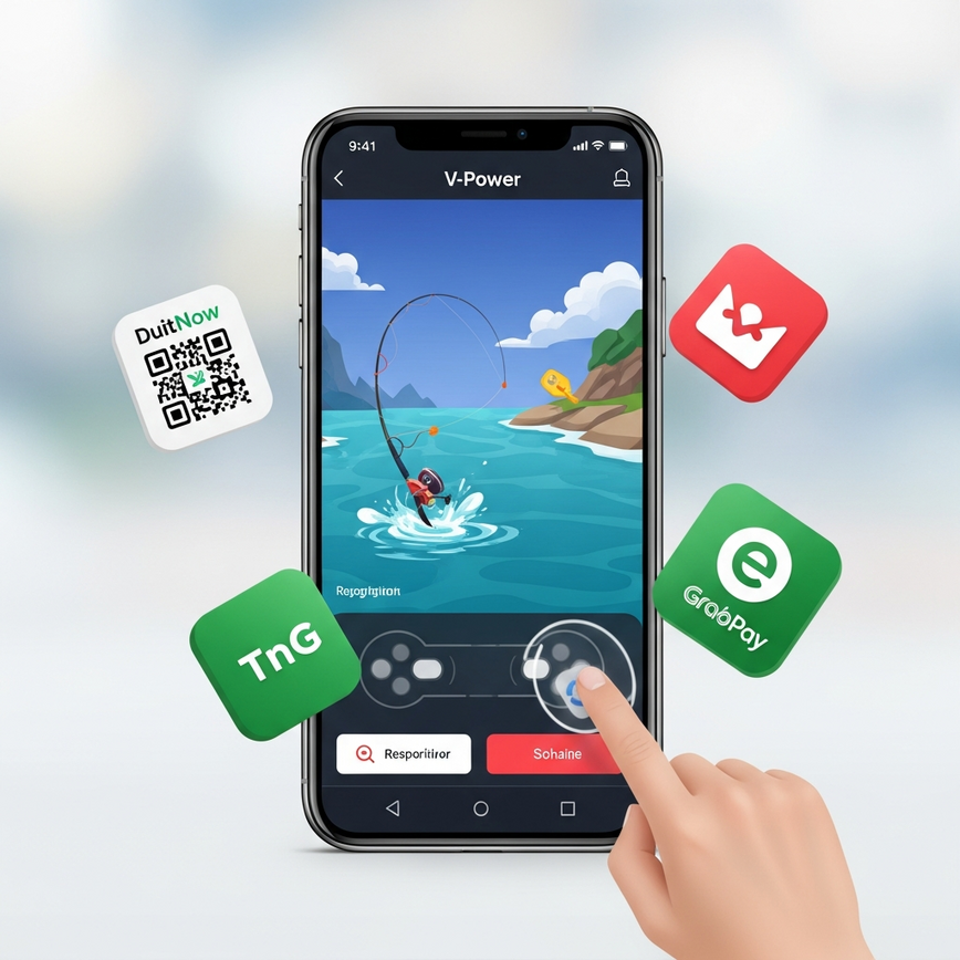 To showcase the mobile-first nature of V-Power games and their integration with popular Malaysian payment methods.