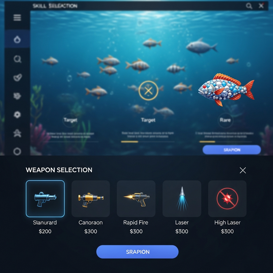 To visually explain the strategic element of weapon selection and targeting different fish species, which is a core concept of V-Power games discussed in the article.