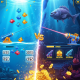 A dynamic split-screen comparison of two online fishing game styles. The left side shows a classic arcade game, while the right side displays a modern, feature-rich game with a boss battle.